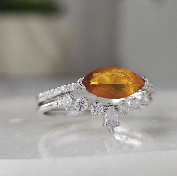 Vintage Style Citrine orange ring set, size 7, 925 Sterling silver - Picture 3 of 5